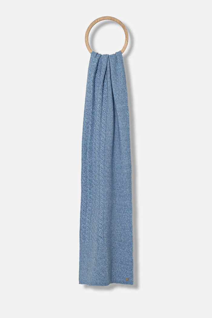 Šál s prímesou vlny Tommy Hilfiger pletenina modrá AW0AW17788