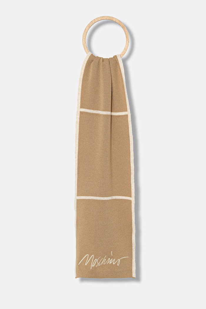 Μάλλινο κασκόλ Moschino πλεκτό ύφασμα μπεζ M3351.30843