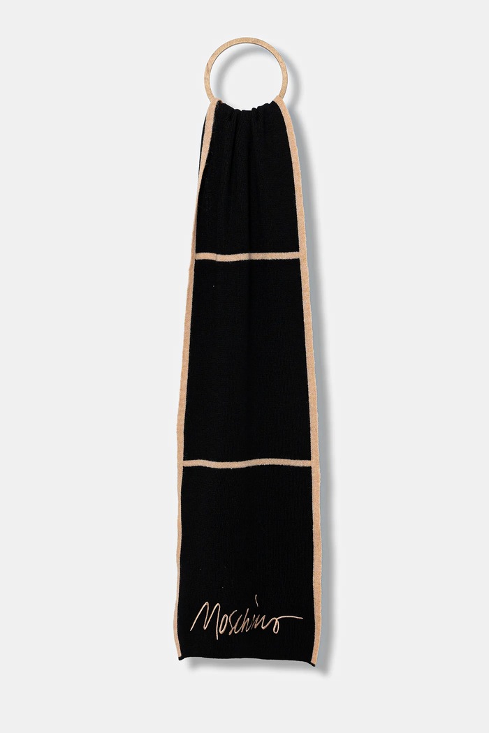 Μάλλινο κασκόλ Moschino πλεκτό ύφασμα μαύρο M3351.30843