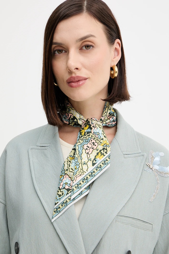 Svilena marama Tory Burch Dream Paisley Silk tkanina plava 177165.960