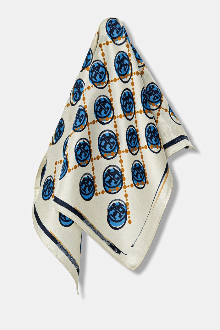 Tory Burch eșarfă de mătase Stamped T Monogram matase bej 178248.100