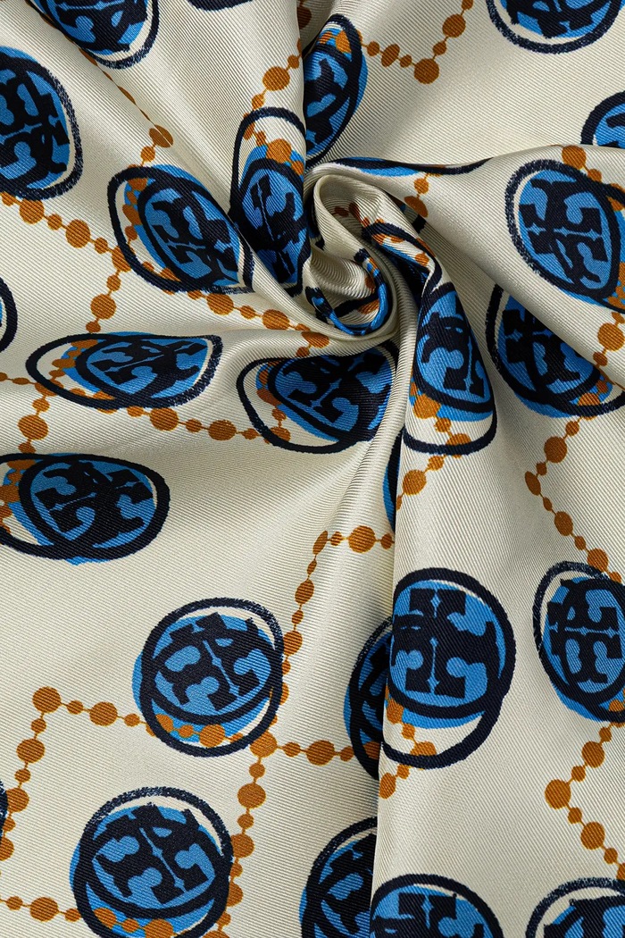 Accesorii Tory Burch eșarfă de mătase Stamped T Monogram 178248.100 bej