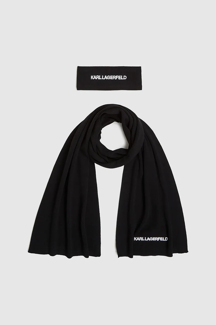 Šál Karl Lagerfeld K/ESSENTIAL pletenina čierna A4W33027