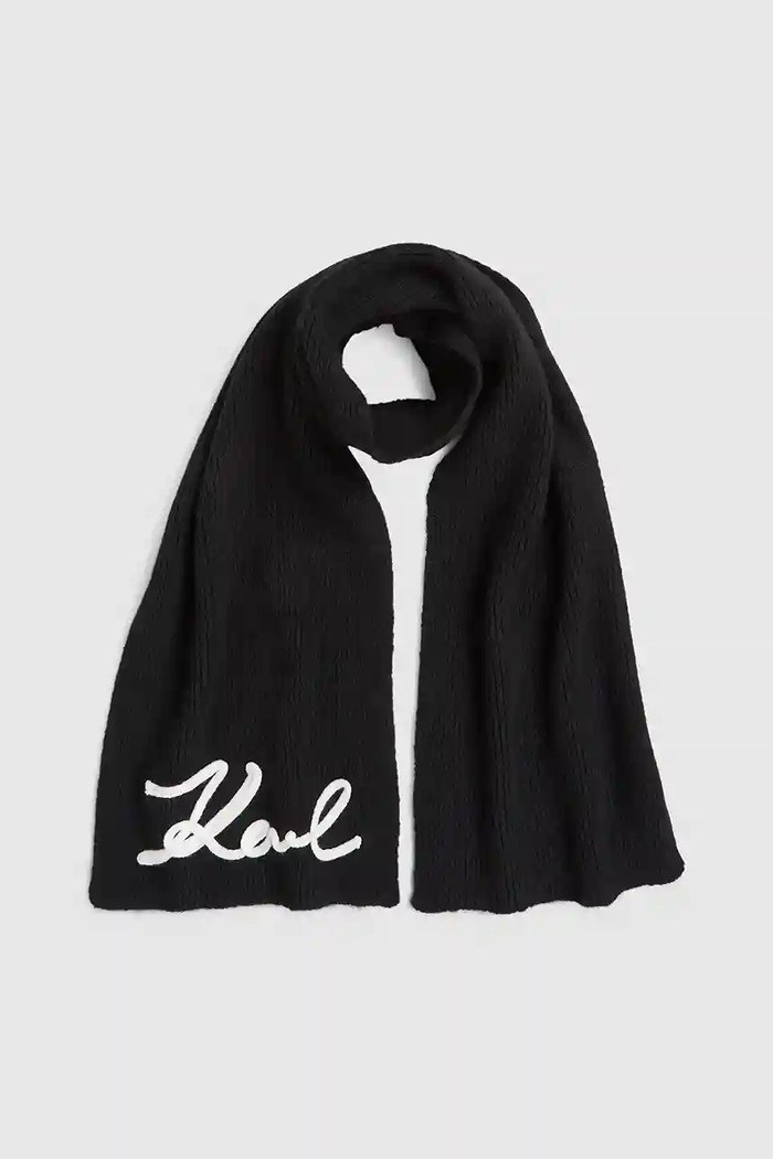 Karl Lagerfeld szalik z domieszką wełny K/SIGNATURE dzianina czarny A4W33028