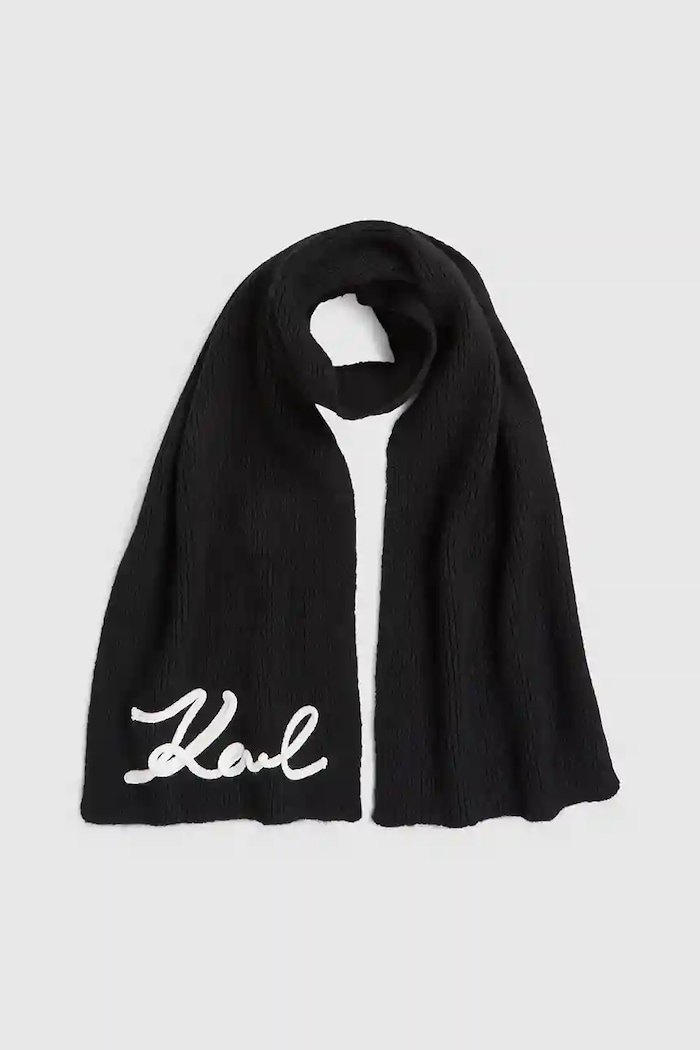 Karl Lagerfeld szalik z domieszką wełny K/SIGNATURE dzianina czarny A4W33028