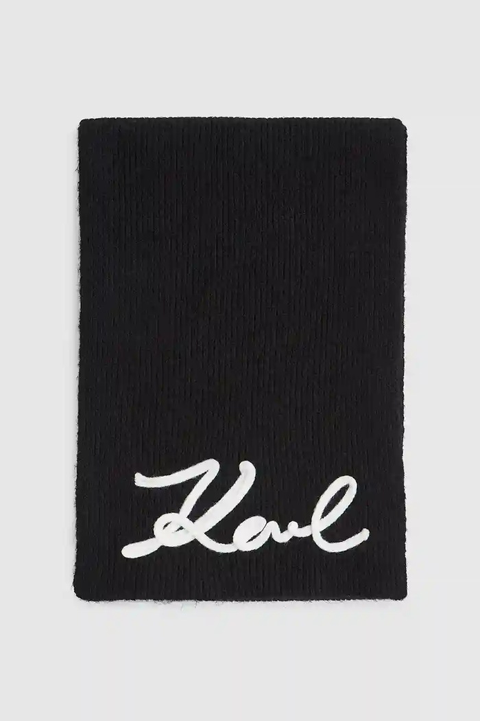 Karl Lagerfeld szalik z domieszką wełny K/SIGNATURE A4W33028 czarny AW25