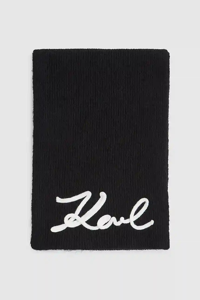 Karl Lagerfeld szalik z domieszką wełny K/SIGNATURE A4W33028 czarny AW25