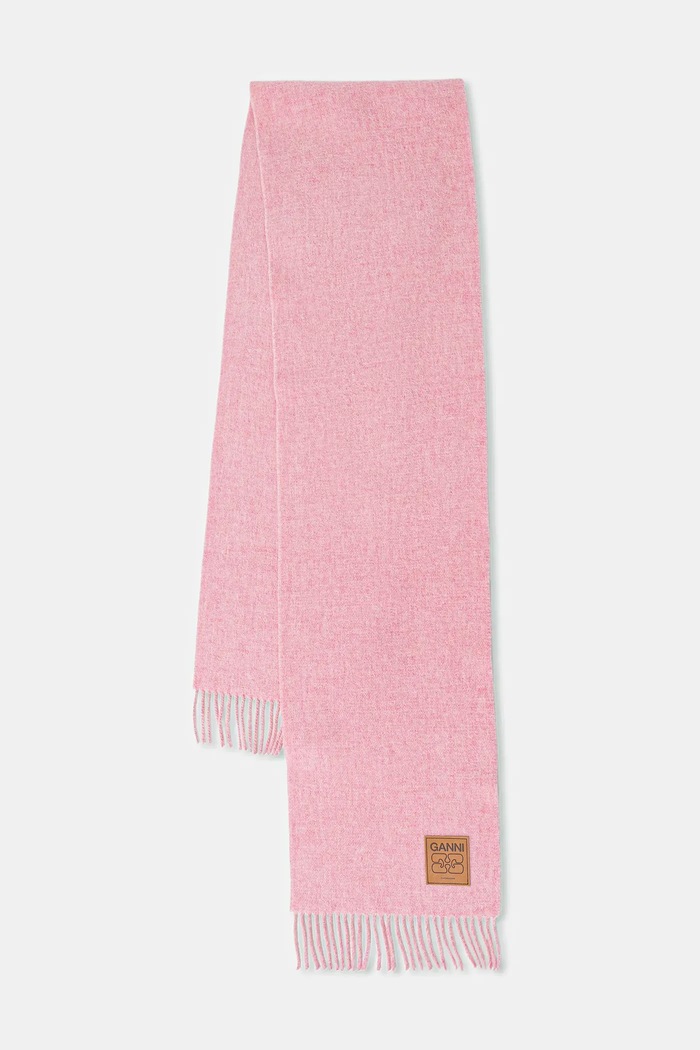 GANNI wool scarf Double Face Wool Solid plain pink A6942