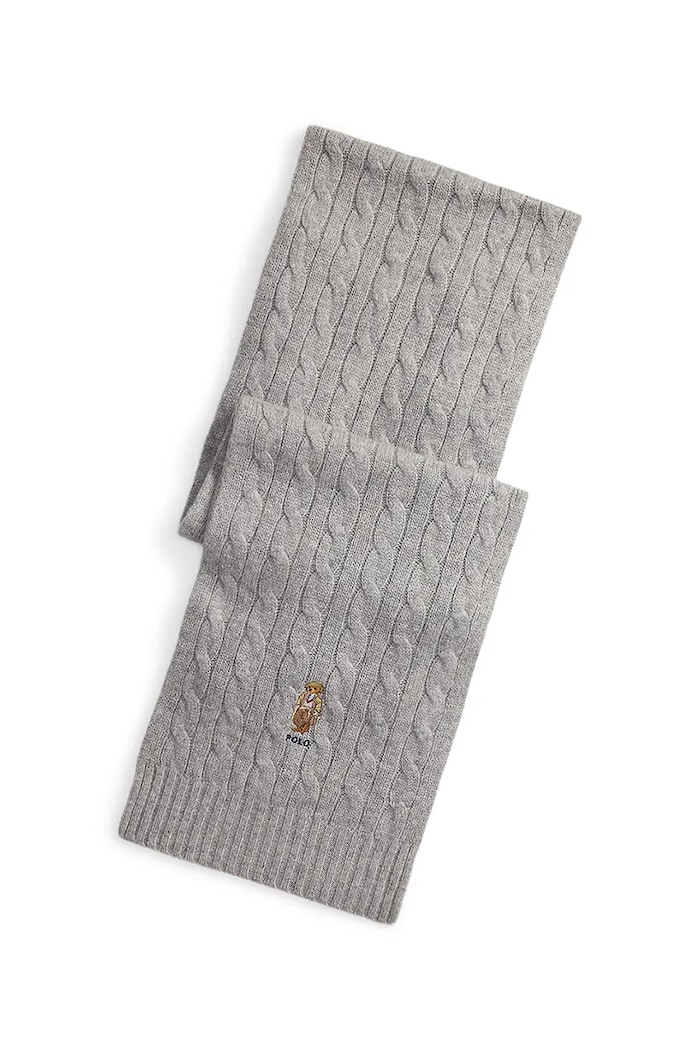 Kratki vuneni šal Polo Ralph Lauren natpis siva 449P08823