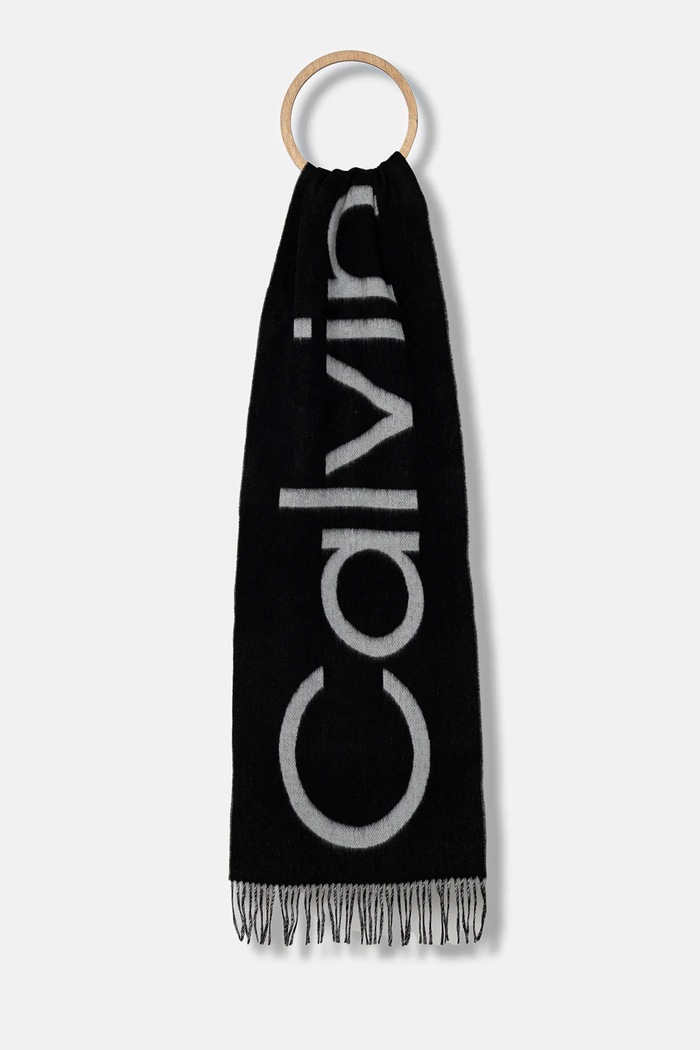 Μάλλινο κασκόλ Calvin Klein μαλλί μαύρο LV04D8026G