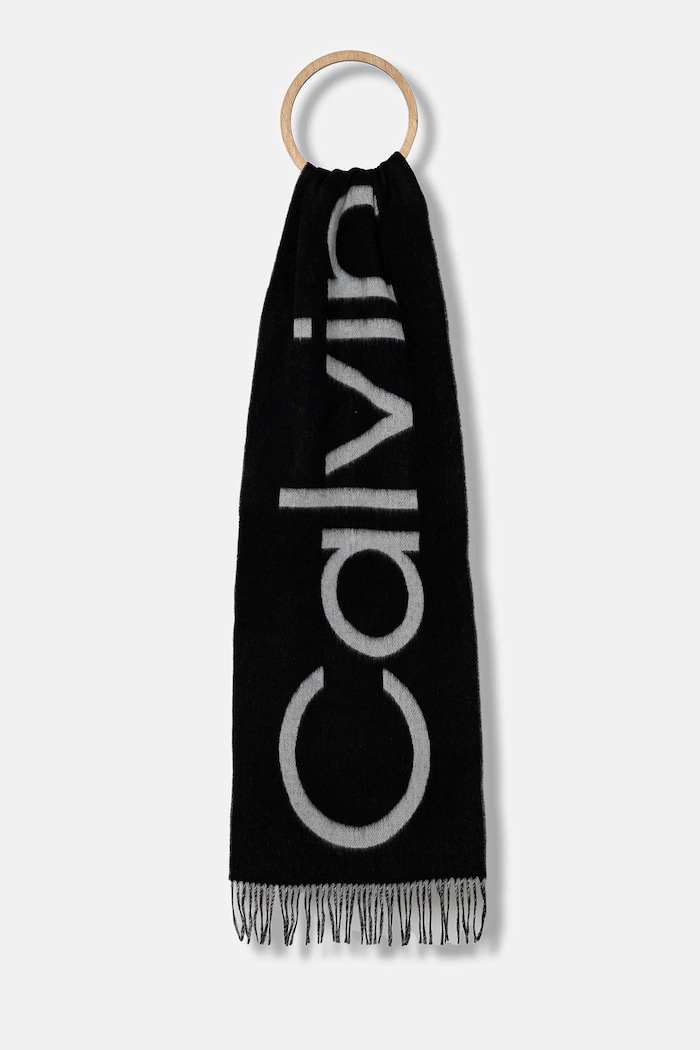 Μάλλινο κασκόλ Calvin Klein μαλλί μαύρο LV04D8026G