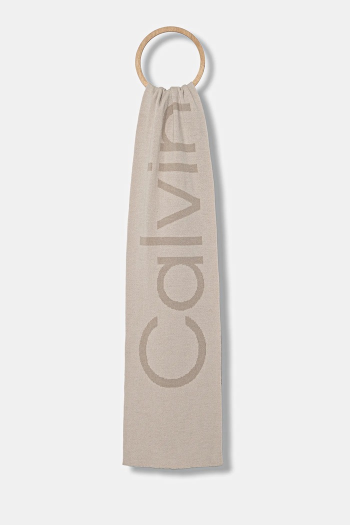 Calvin Klein szalik wełniany wełna beżowy LV04D8030G