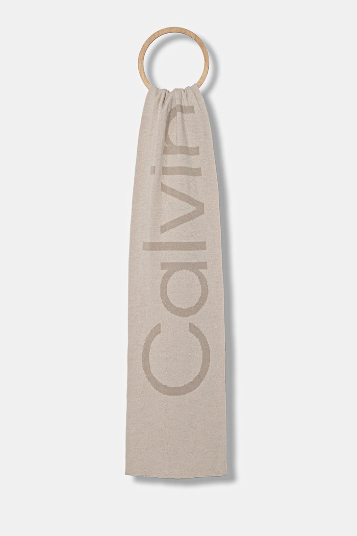 Calvin Klein szalik wełniany wełna beżowy LV04D8030G