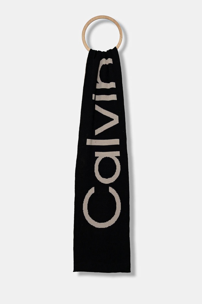 Vlnený šál Calvin Klein vlna čierna LV04D8030G