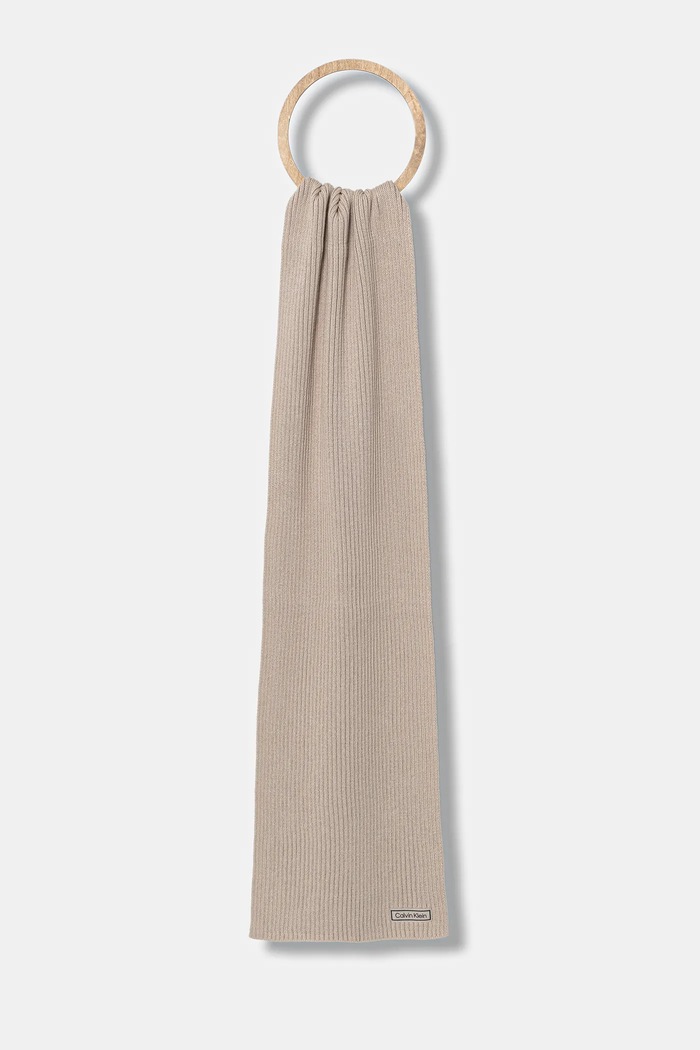 Calvin Klein szalik z domieszką wełny z domieszką wełny beżowy LV04D8055G