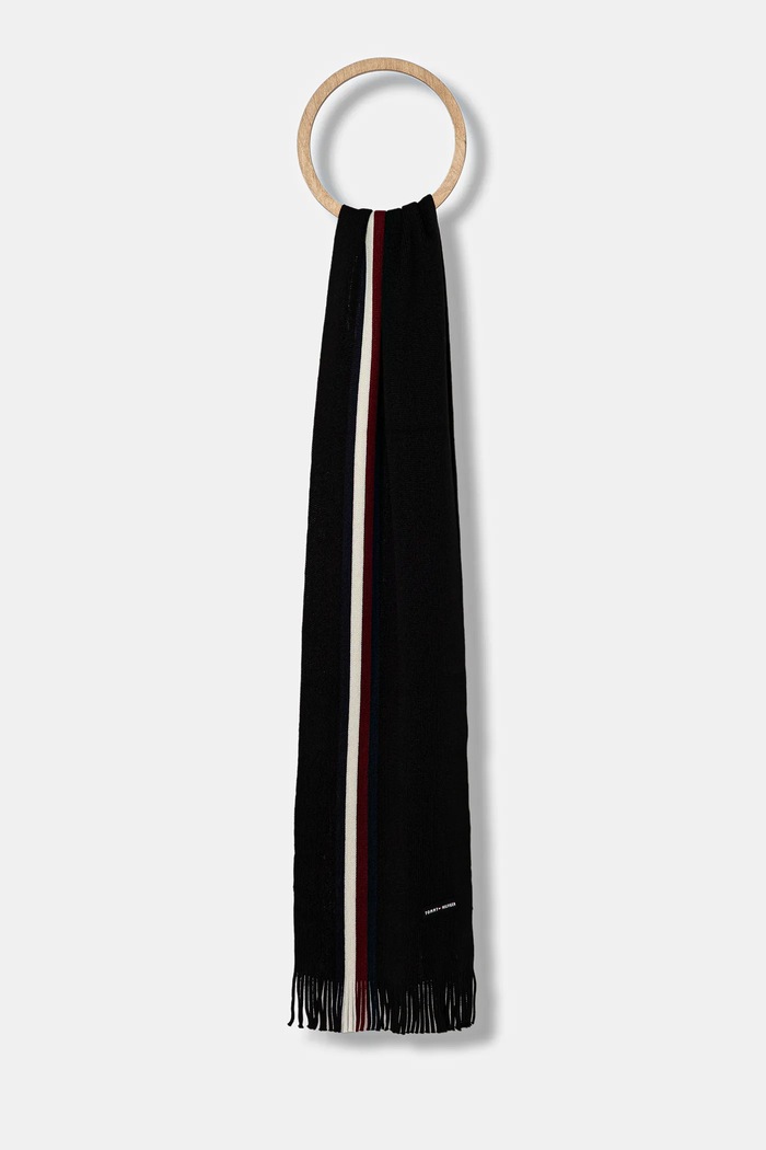 Tommy Hilfiger eșarfă cu lână uni negru AM0AM13595