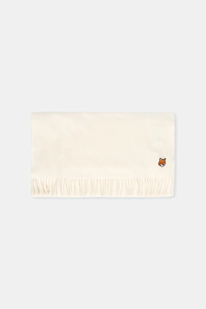 Vlnený šál Maison Kitsuné Fox Head PM06201WB0044 béžová AW25