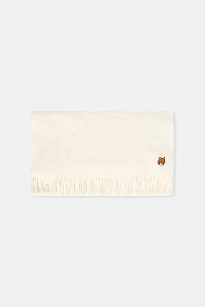 Vlnený šál Maison Kitsuné Fox Head PM06201WB0044 béžová AW25