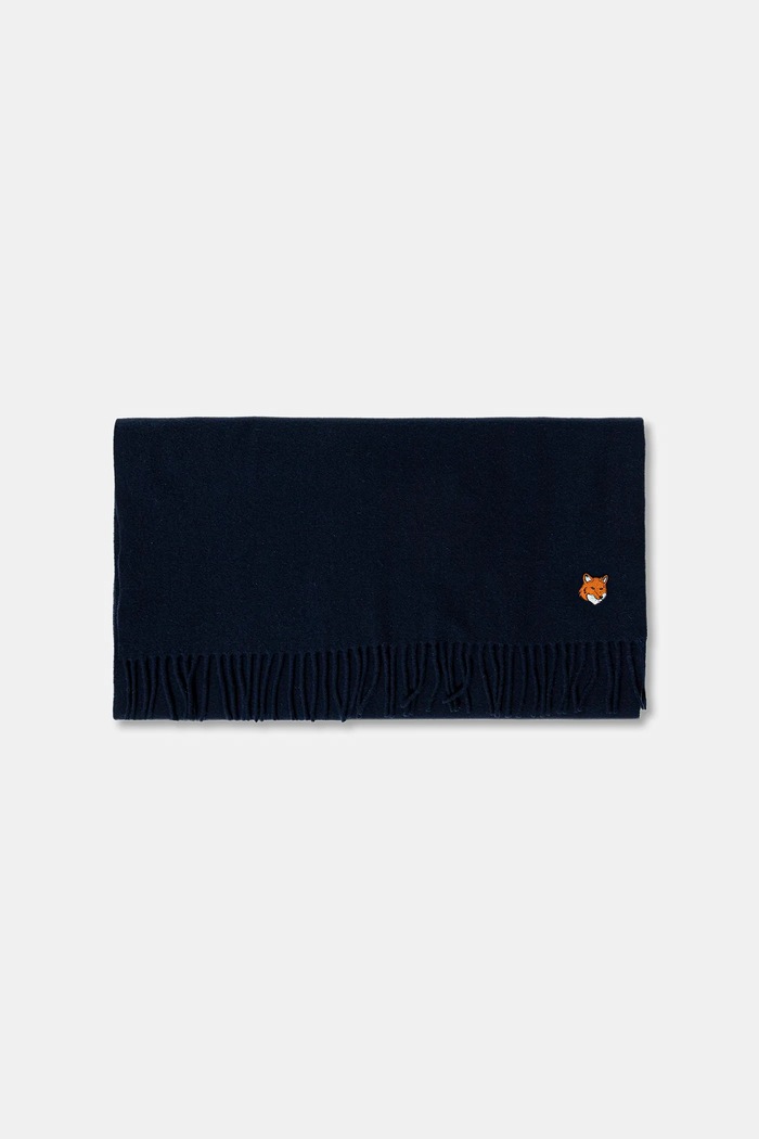 Vlnený šál Maison Kitsuné Fox Head PM06201WB0044 tmavomodrá AW25