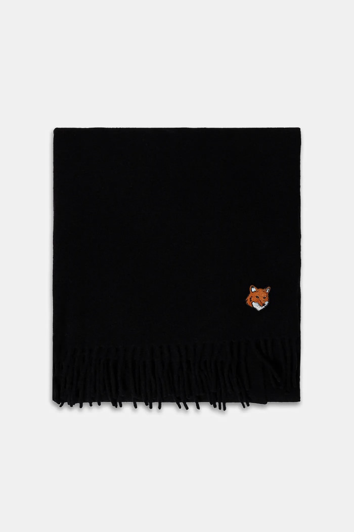 Vlnený šál Maison Kitsuné Fox Head PM06201WB0044 čierna AW25