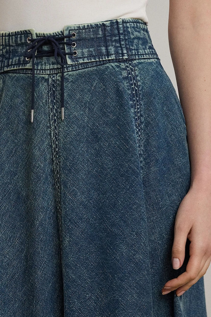 Lauren Ralph Lauren spódnica jeansowa bawełniana niebieski 200971265