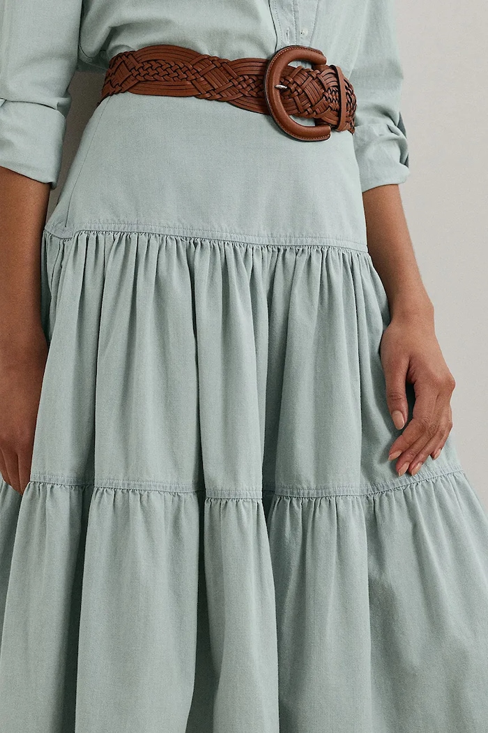 Lauren Ralph Lauren spódnica bawełniana niebieski 200978816
