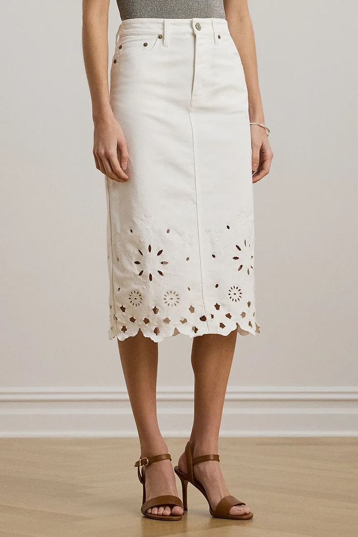 Rifľová sukňa Lauren Ralph Lauren bavlna biela 200978819