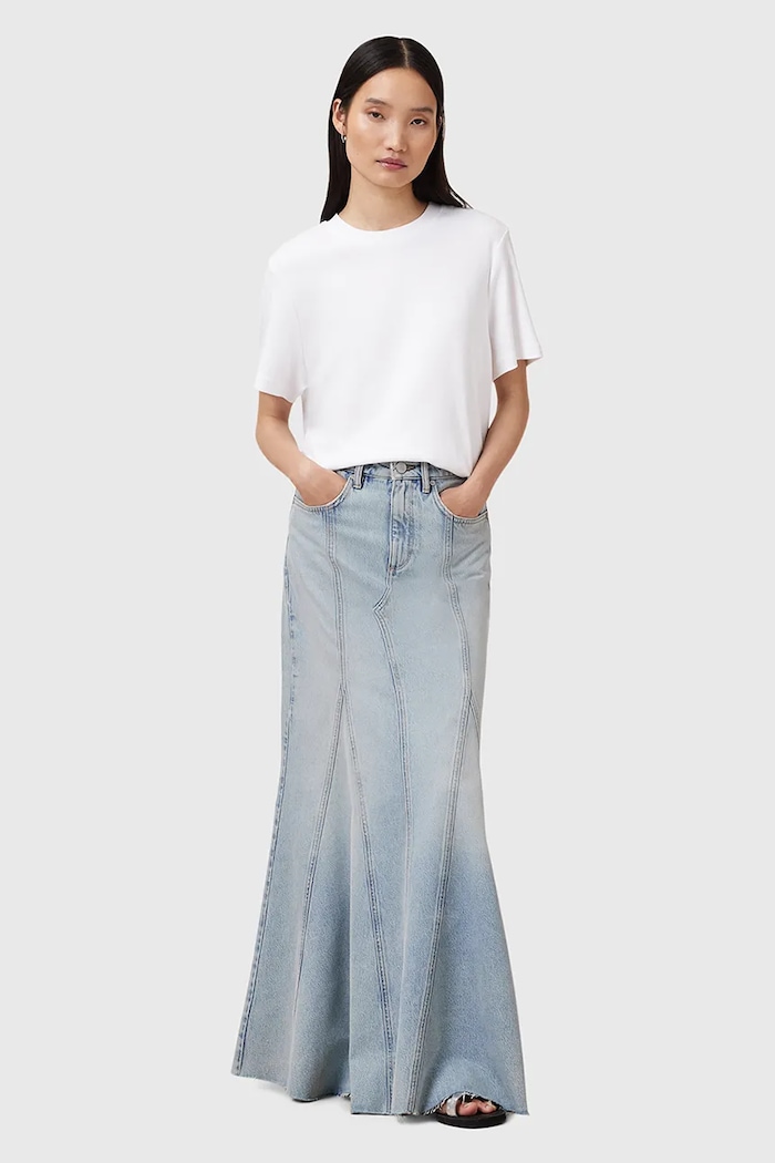 AllSaints spódnica jeansowa ALMA bawełna niebieski W068RC