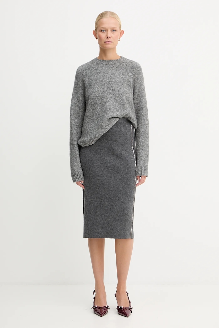 Sukňa s prímesou vlny Simona Corsellini A25CPGOE0101 sivá AW25