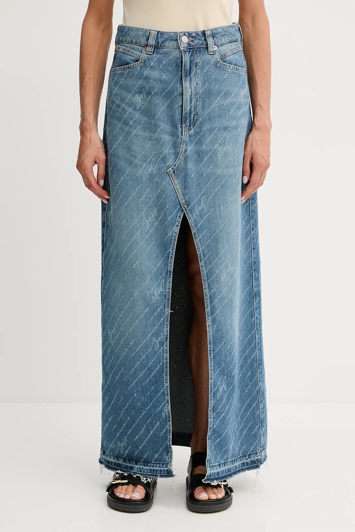 Дънкова пола BOSS Orange C_ DNM LONG SKIRT памук син 50542445