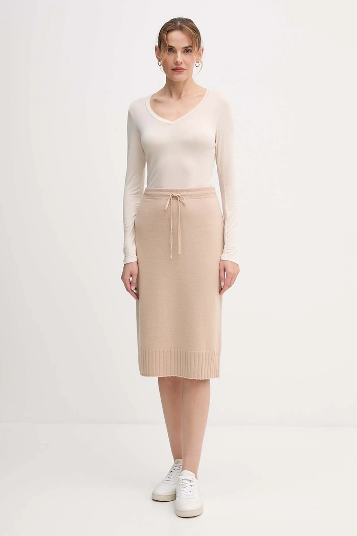 United Colors of Benetton spódnica z dodatkiem wełny 112HD001V beżowy AW25