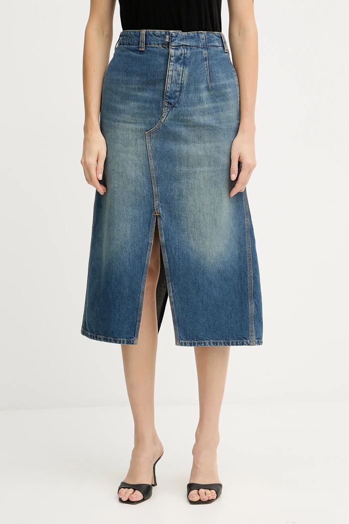 Džínová sukně Victoria Beckham midi modrá 1325DSK006587B