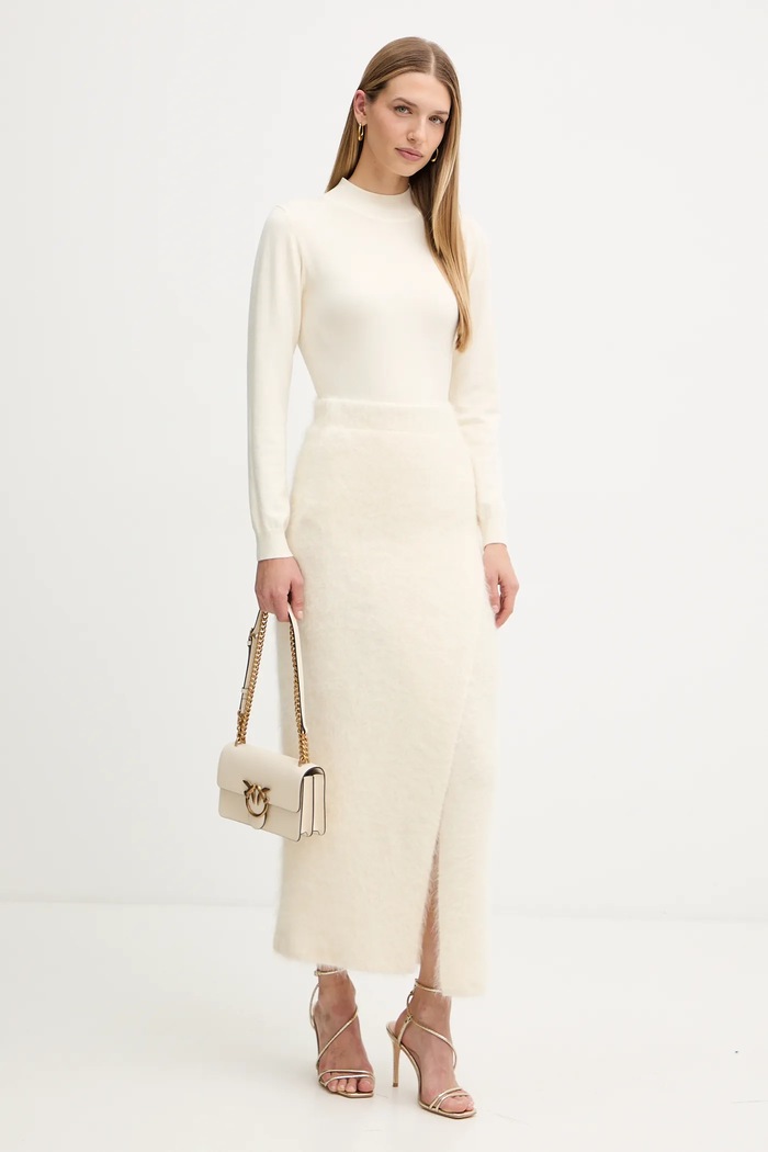 Sukňa s prímesou vlny Marciano by Guess AGNES 5BGD02.5794Z béžová AW25