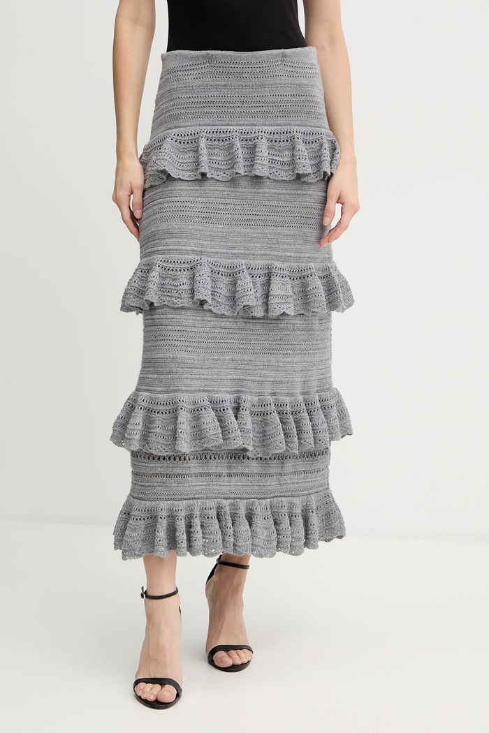 Luisa Spagnoli gonna in lana midi grigio 100223
