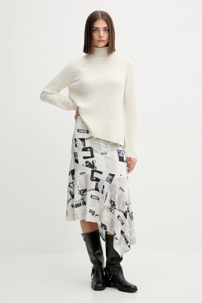 Desigual spódnica BREAKING NEWS 25WWFK07 beżowy AW25