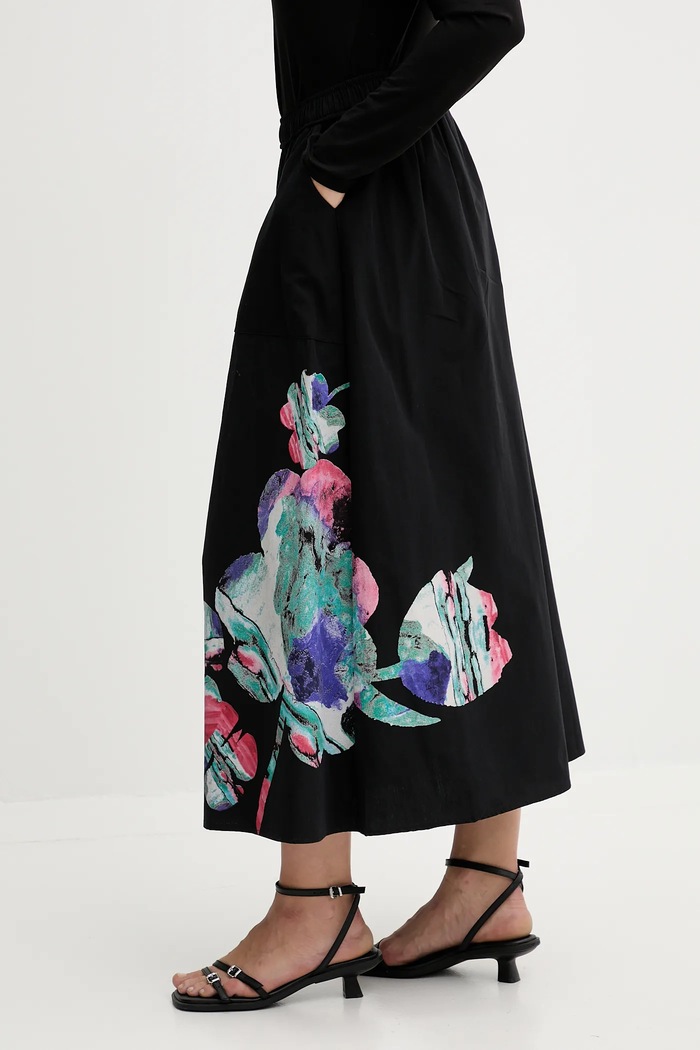 Desigual spódnica bawełniana ELLA LACROIX czarny 25WWFW05