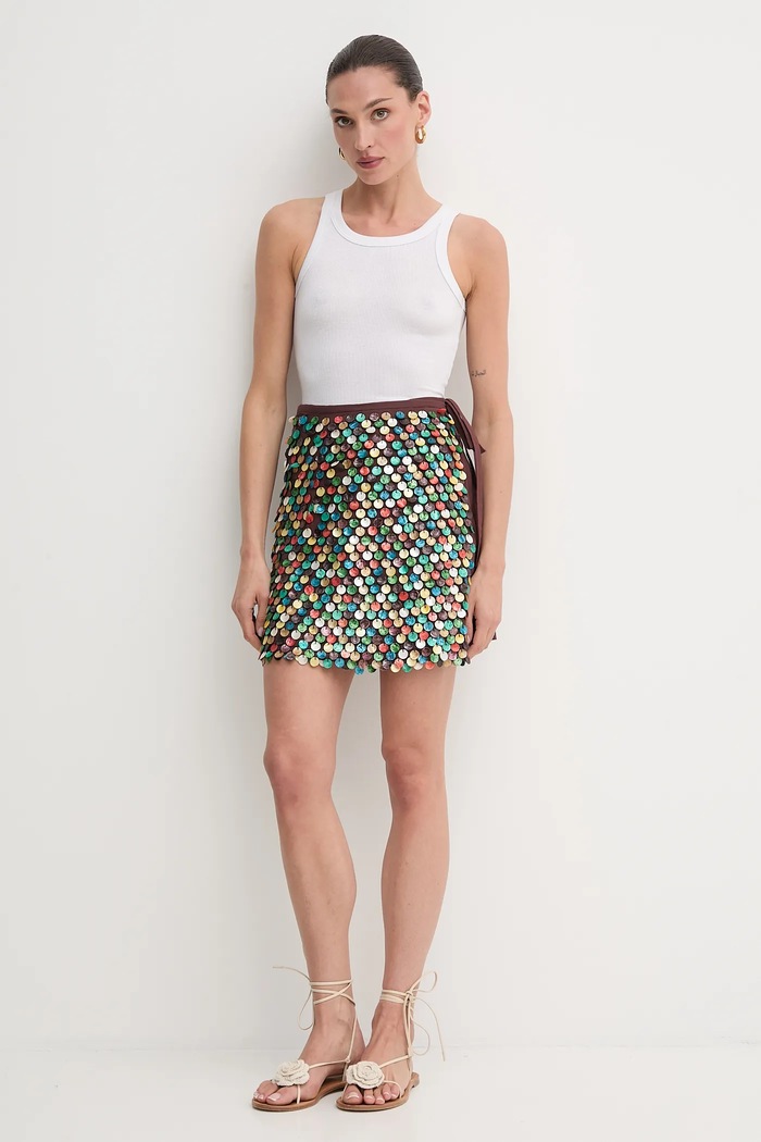 Φούστα από λινό μείγμα Never Fully Dressed NFDSK715 καφέ AW25
