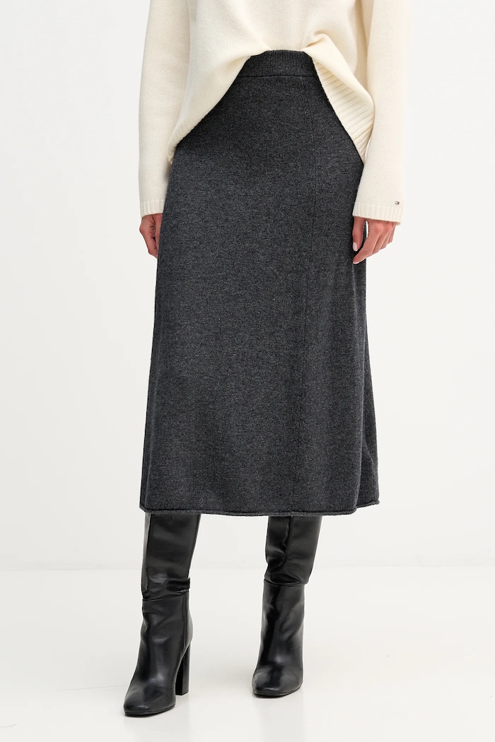 Tommy Hilfiger gyapjú szoknya gyapjú szürke WW0WW46756
