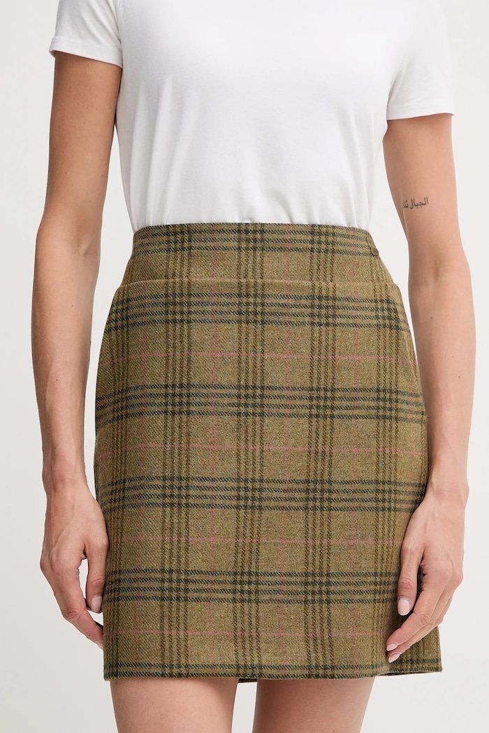 Vlnená sukňa Barbour BAMBURGH káro zelená LSK0140