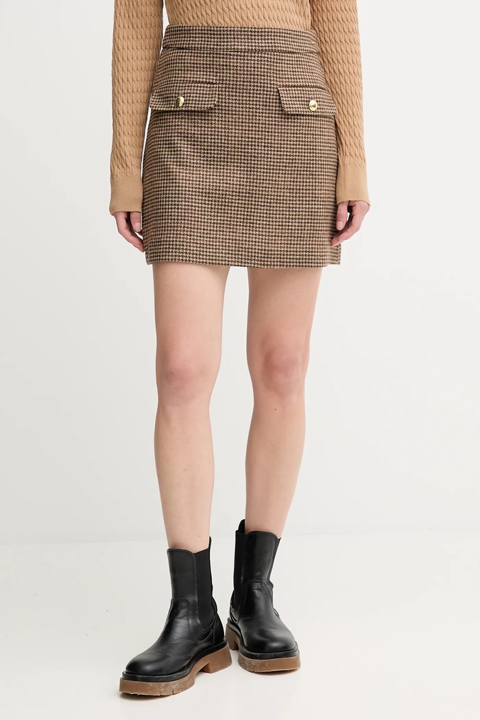 Barbour fustă de lână SOPHIA carouri maro LSK0130
