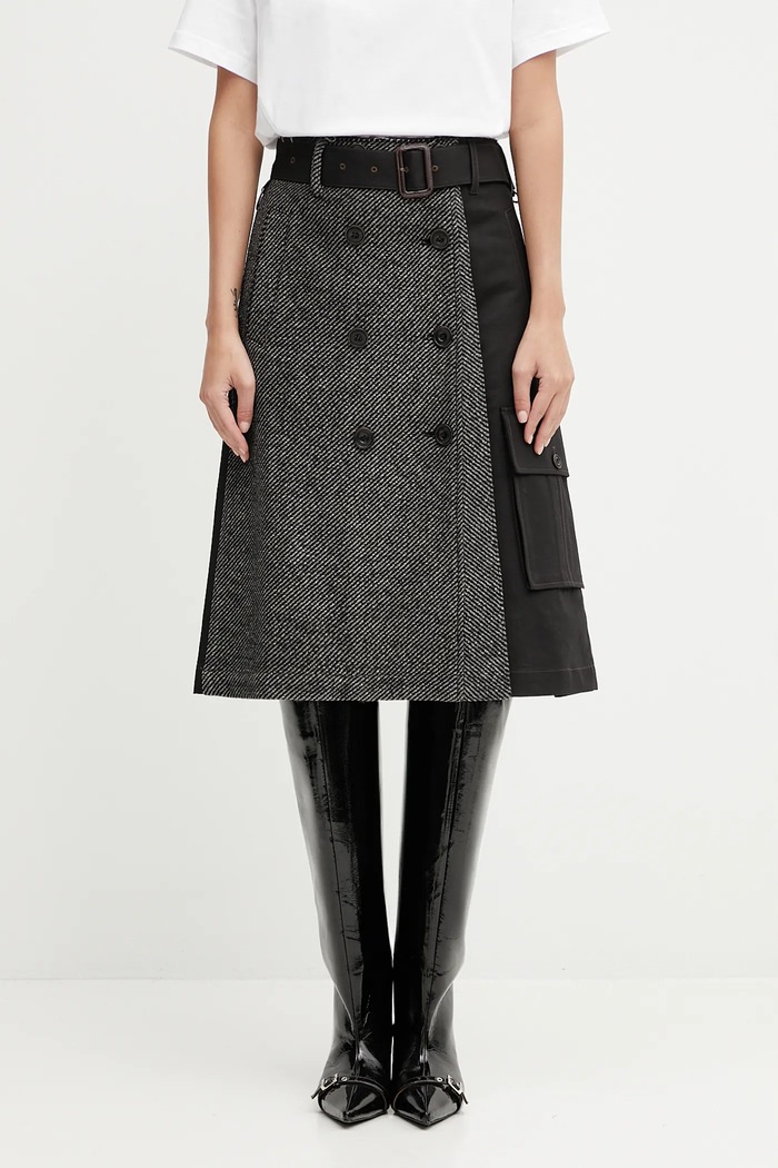 Andersson Bell wool blend skirt Whitney Trench Pleats A-line black apa848w