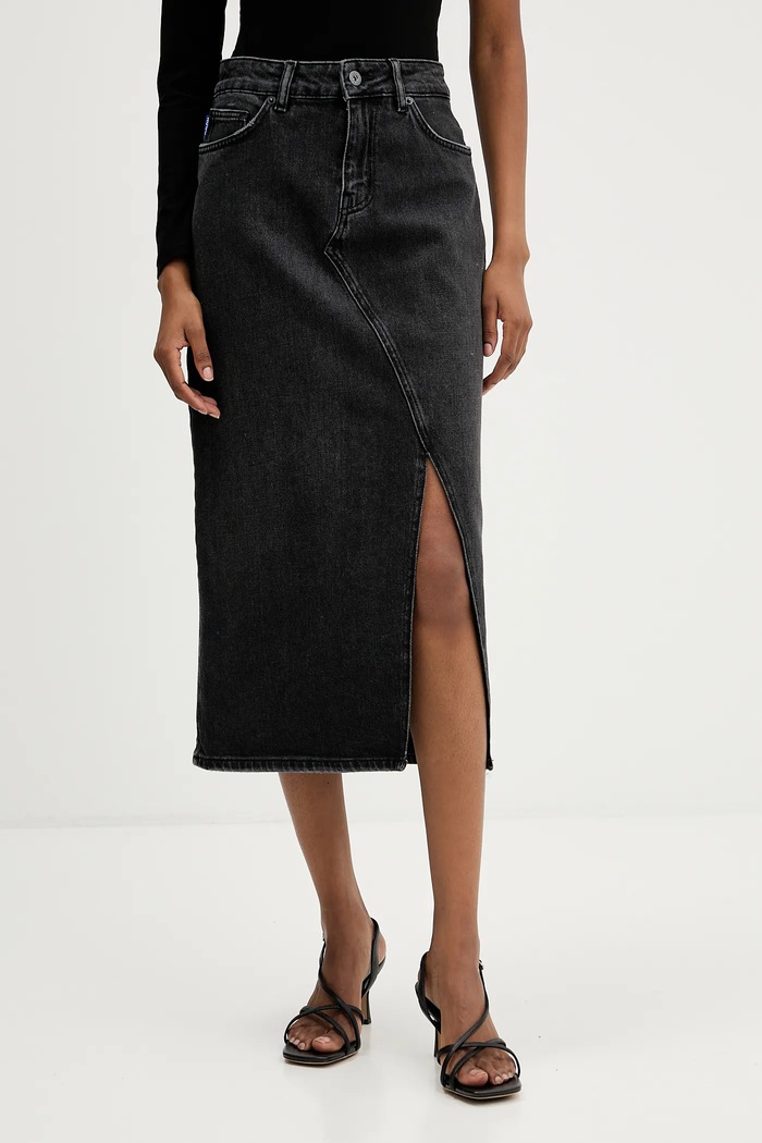 HUGO Blue fustă din denim Goja_B uni negru 50546327