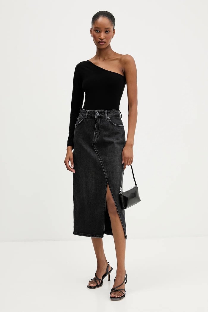 HUGO Blue fustă din denim Goja_B 50546327 negru AW25