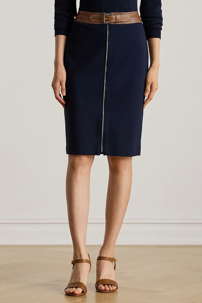 Sukňa Lauren Ralph Lauren s elastanom tmavomodrá 200980024