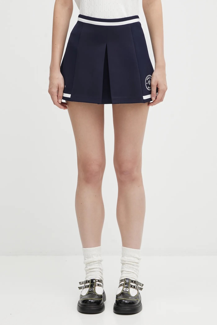 Sporty & Rich fustă Eden Crest Embroidered Mila casual bleumarin SK01160666BL107