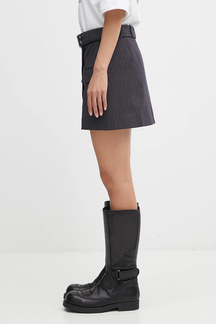 GANNI spódnica Stretch Stripe Tailoring W0711 szary AW25