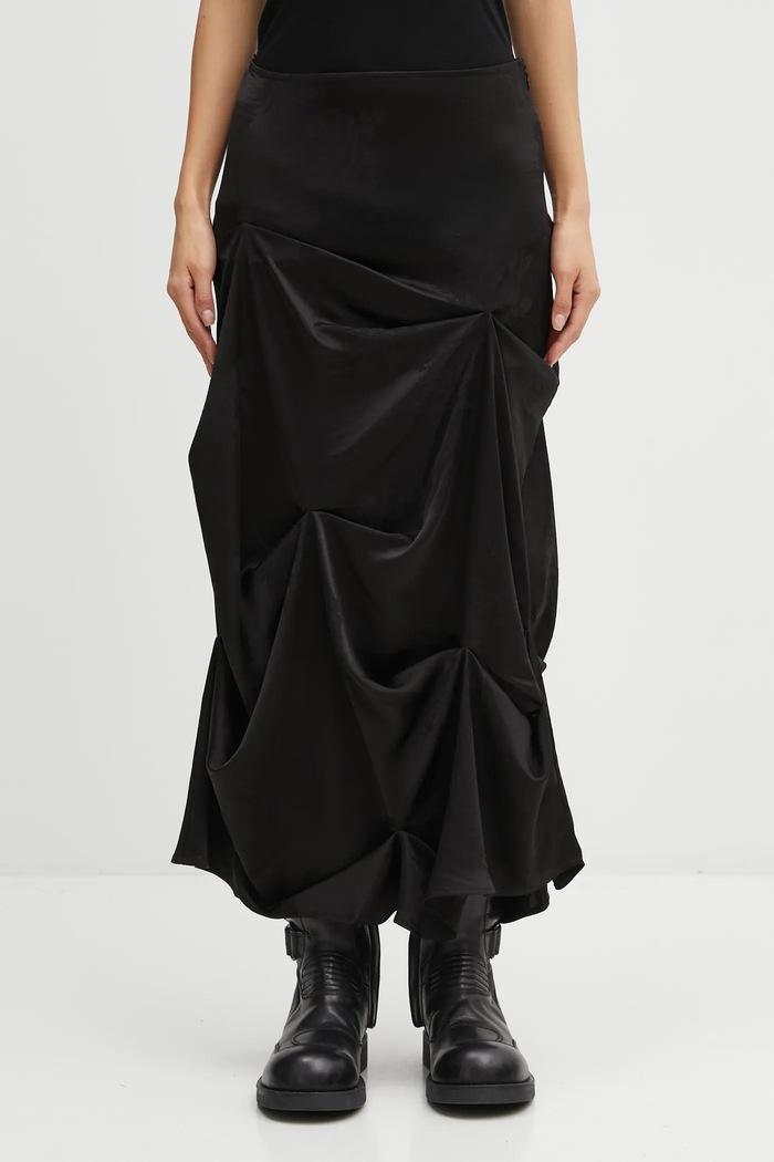 GANNI spódnica Fluid Satin Jacquard Tuck Detail Long casual czarny W0997