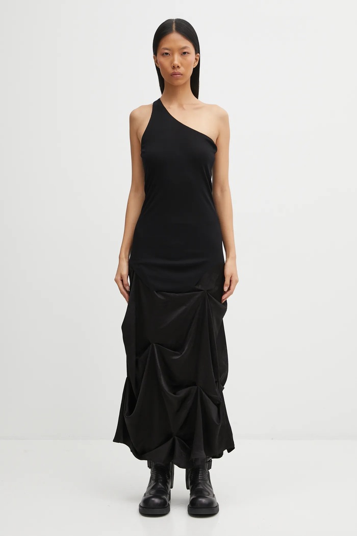 GANNI spódnica Fluid Satin Jacquard Tuck Detail Long W0997 czarny