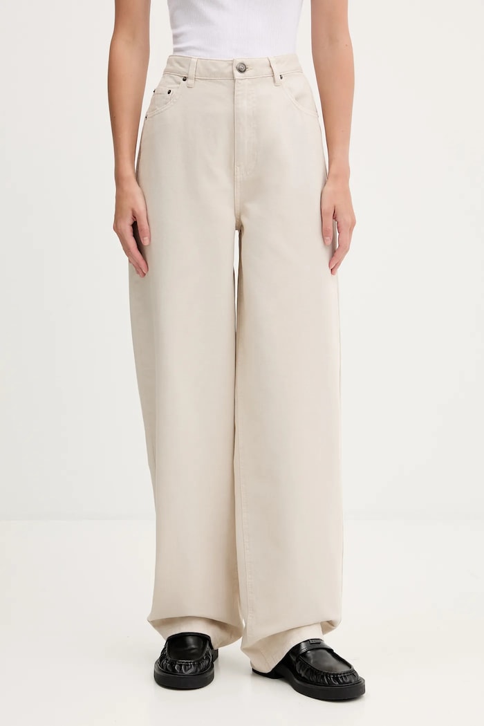 Rotate pantaloni de bumbac uni bej 1142981763