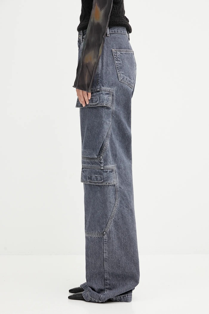 Rick Owens DRKSHDW jeansy bawełniane Double Cargo DS02E7308.DGY niebieski AW25